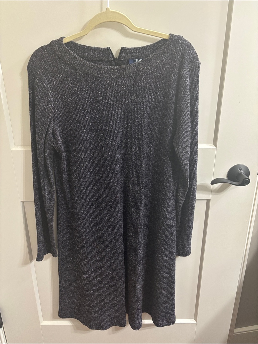Chaps Metallic Charcoal Long-Sleeve Knit Dress